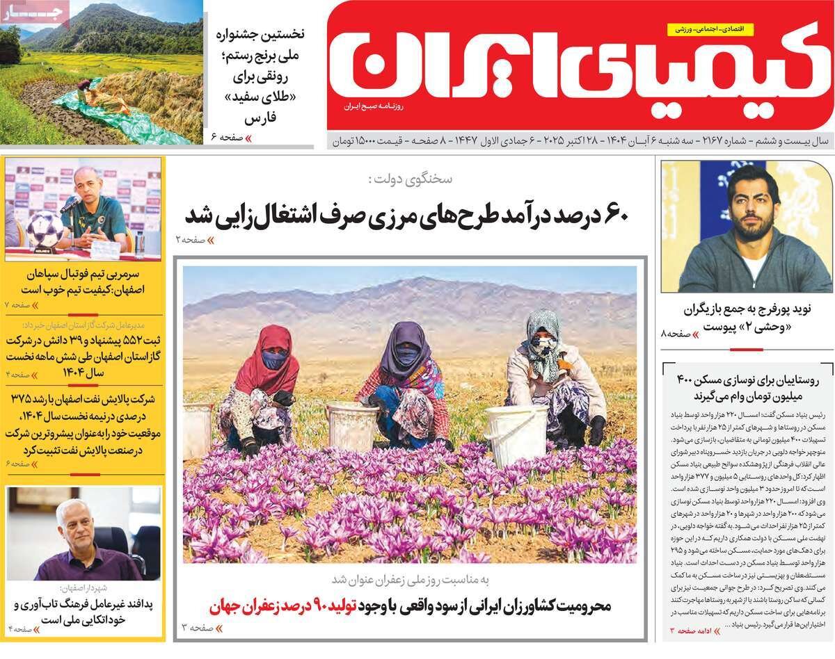صفحه نخست روزنامه‌های اصفهان در ۶ آبان