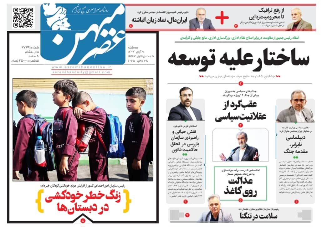صفحه نخست روزنامه‌های استان فارس در ۶ آبان‌ماه