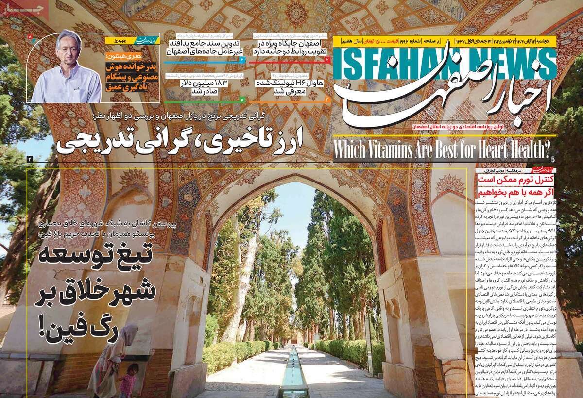 صفحه نخست روزنامه‌های اصفهان در ۱۲ آبان