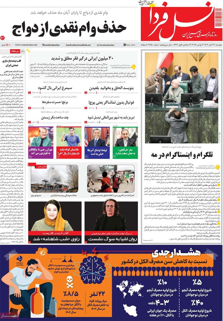 صفحه نخست روزنامه‌های اصفهان در ۱۲ آبان