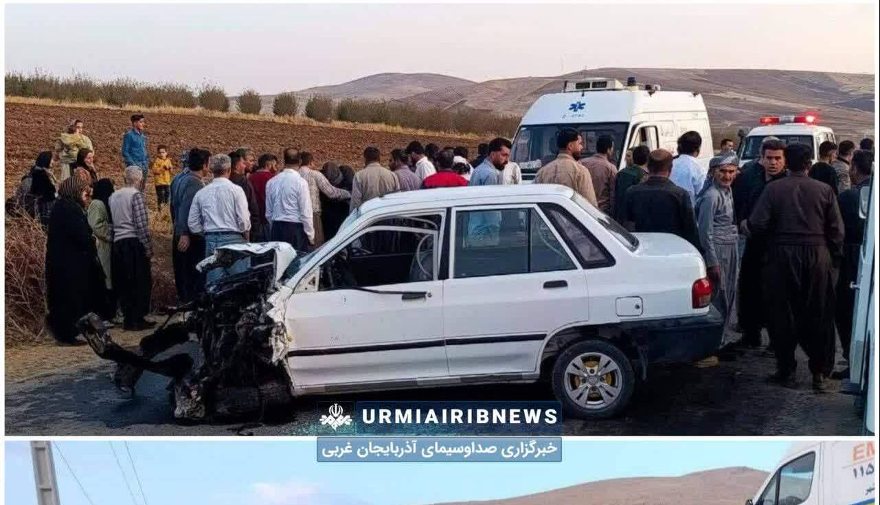 یک فوتی و ۵ مصدوم بر اثر تصادف تویوتا و پراید در آذربایجان‌غربی