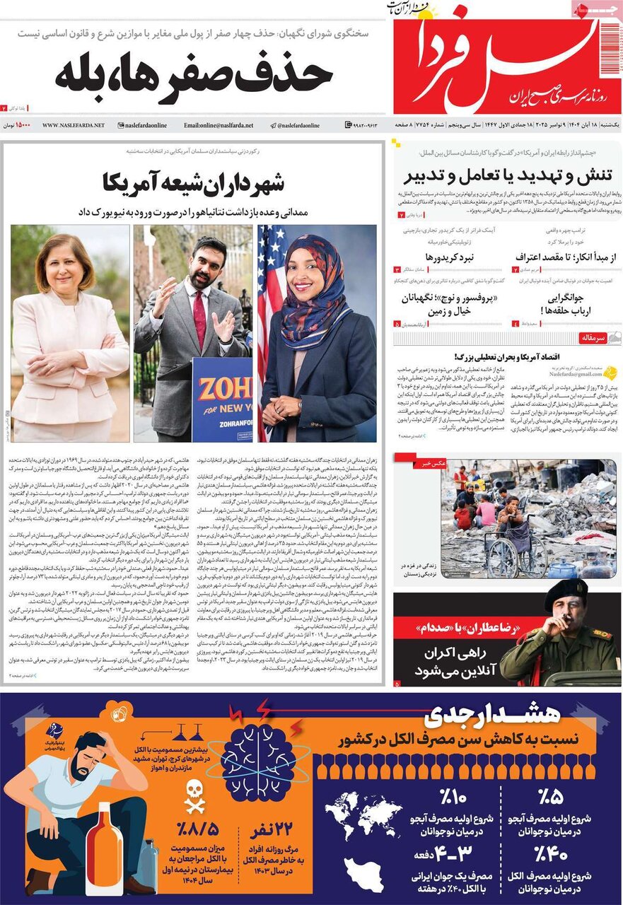 صفحه نخست روزنامه‌های اصفهان در ۱۸ آبان
