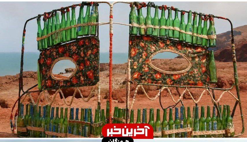 هنرنمایی هنرمند هرمزگانی با زباله‌های رهاشده در جزیره هرمز 