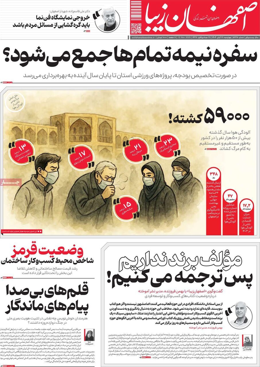 صفحه نخست روزنامه‌های اصفهان در ۲۱ آبان