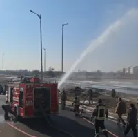 مهار حریق و ترکیدگی لوله آب شرب در بلوار پیامبر اعظم(ص) قزوین