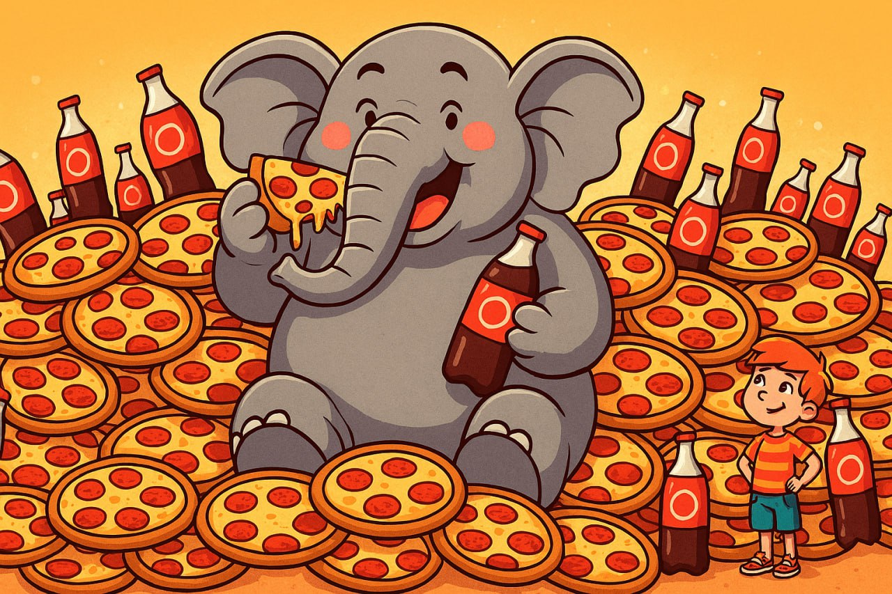 500 پیتزا برای شام یک فیل!