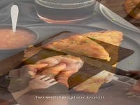 پنکیک سیب زمینی با فیلینگ مرغ و قارچ خامه‌ای