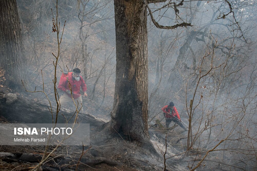 عکس/ عملیات مهار آتشسوزی مناطق کوهستانی روستاهای دلیر و الیت