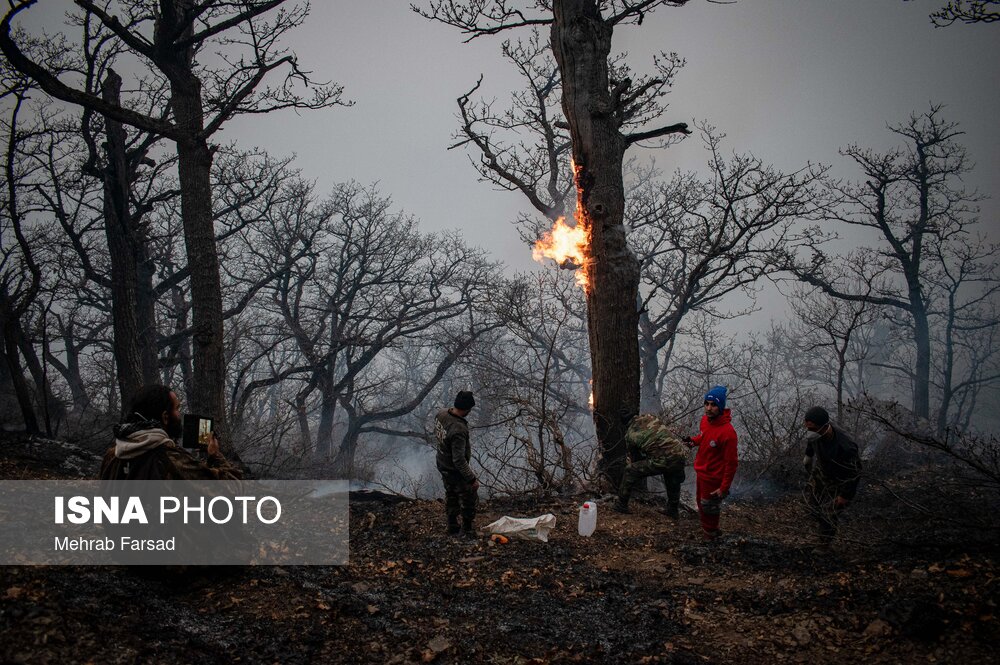 عکس/ عملیات مهار آتشسوزی مناطق کوهستانی روستاهای دلیر و الیت