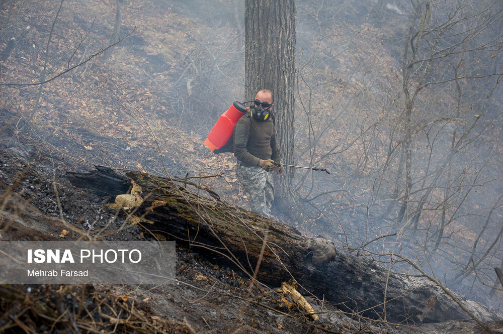 عکس/ عملیات مهار آتشسوزی مناطق کوهستانی روستاهای دلیر و الیت