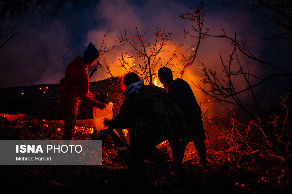 عکس/ عملیات مهار آتشسوزی مناطق کوهستانی روستاهای دلیر و الیت