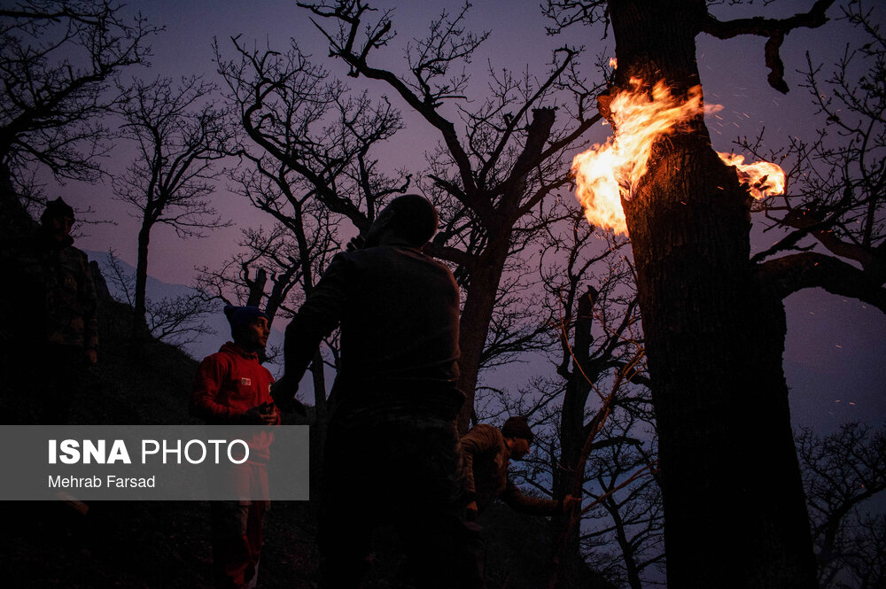 عکس/ عملیات مهار آتشسوزی مناطق کوهستانی روستاهای دلیر و الیت