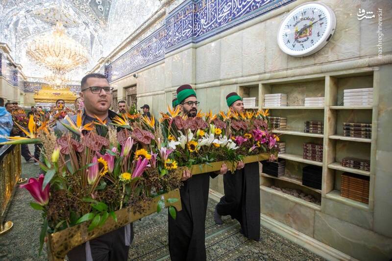 عکس/گل‌آرایی ضریح نورانی سیدالشهدا برای ولادت مادر سادات