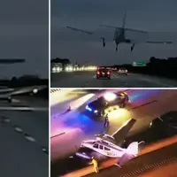 فرود هواپیما روی خودرو در وسط بزرگراه!
