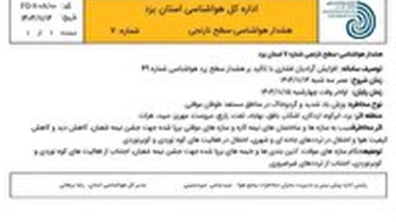 هشدار سطح نارنجی در استان یزد