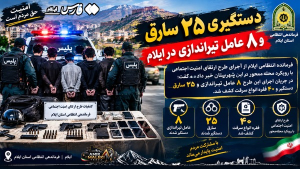 دستگیری ۲۵ سارق و ۸ عامل تیراندازی در ایلام